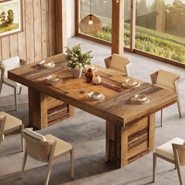 63" Dining Table, Rectangle Farmhouse Kitchen Dinner Table for 6 People