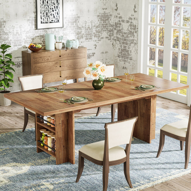 63" Farmhouse Dining Table Wooden Kitchen Table with Shelves for 6 to 8
