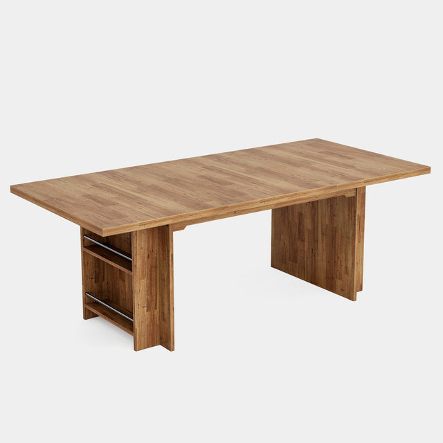 63" Farmhouse Dining Table Wooden Kitchen Table with Shelves for 6 to 8
