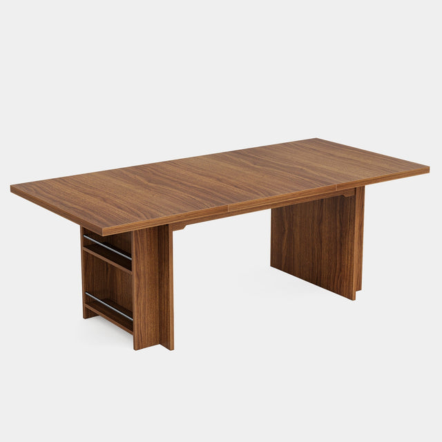 63" Farmhouse Dining Table Wooden Kitchen Table with Shelves for 6 to 8
