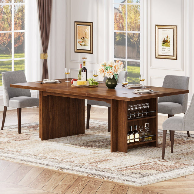 63" Farmhouse Dining Table Wooden Kitchen Table with Shelves for 6 to 8