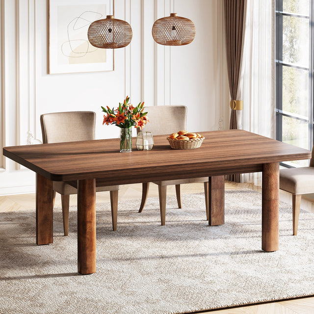63" Rectangle Dining Table for 4-6, Farmhouse Kitchen Table with Solid Wood Legs
