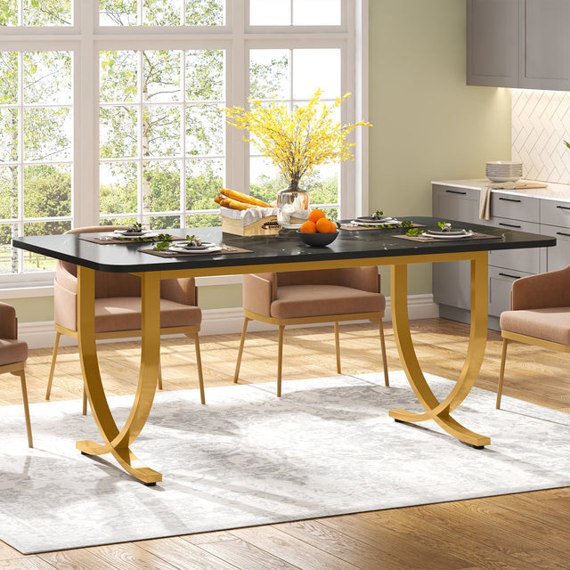 63" Dining Table, Modern Kitchen Table with Faux Marble Table Top