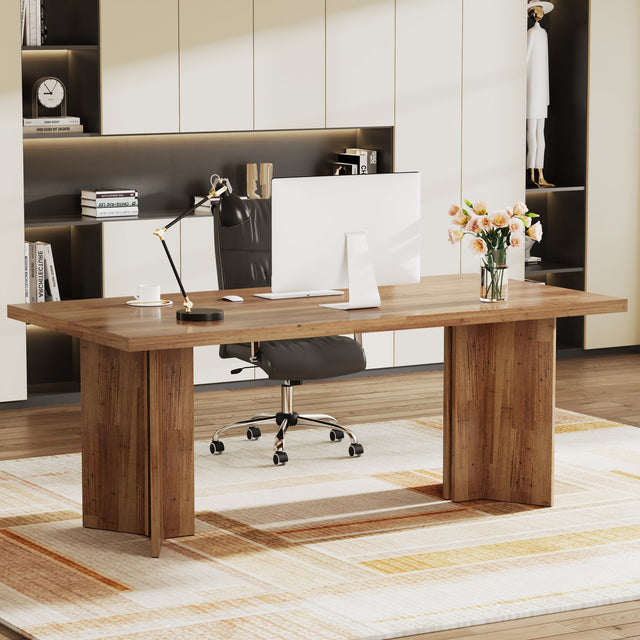 63 inch farmhouse desk Walnut Brown variant close-up