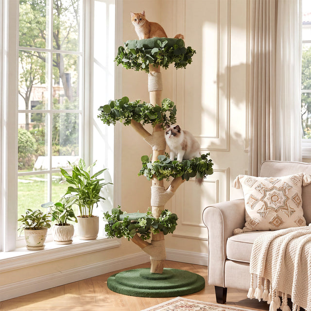 Solid Wood Cat Tree 59 inch Sisal Scratching Posts Washable Cushions main
