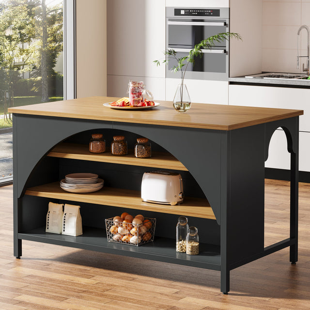 Kitchen Island with 3 Storage Shelves 55 inch Large Countertop main