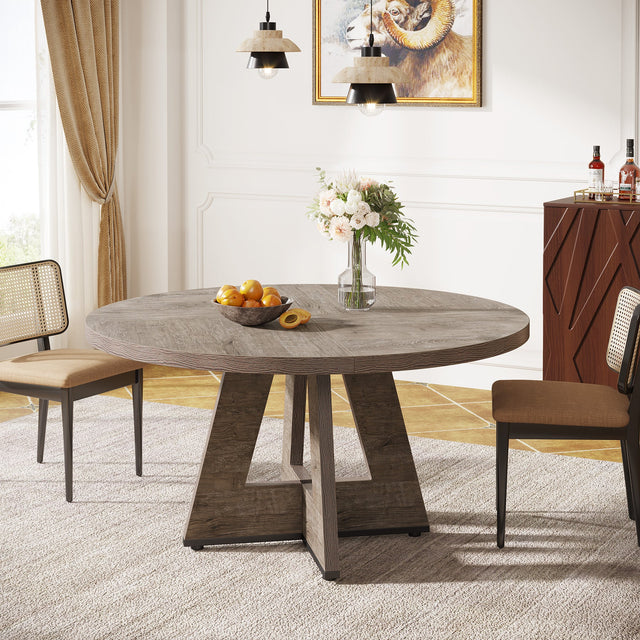 47" Round Farmhouse Dining Table for 4 People, Rustic Dining Room Table