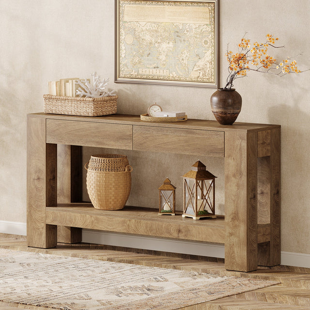 63 inch Farmhouse Console Table 2 drawers dimensions