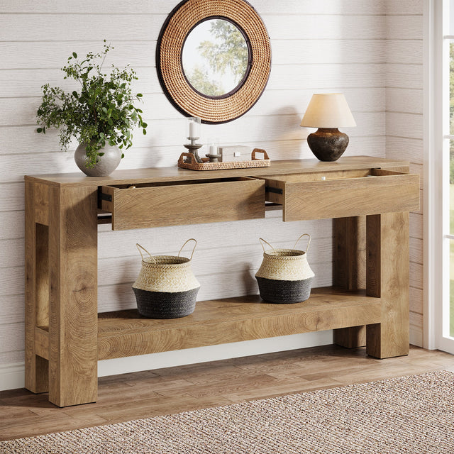 63 inch Farmhouse Console Table wood grain detail