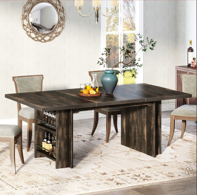 63" Farmhouse Dining Table Wooden Kitchen Table with Shelves for 6 to 8