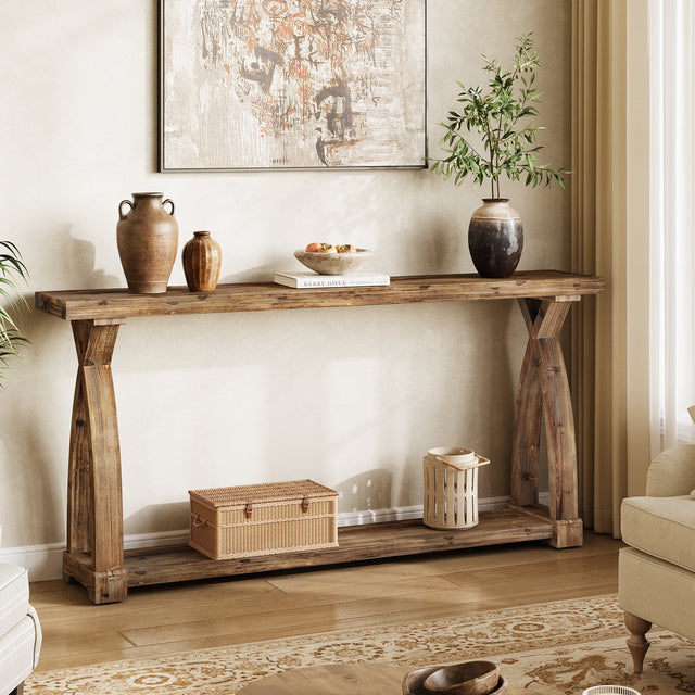 63 inch Solid Wood Console Table shelf detail