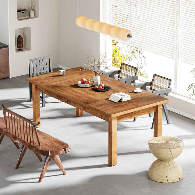 70.9" Wood Dining Table for 6-8 People, Farmhouse Breakfast Table