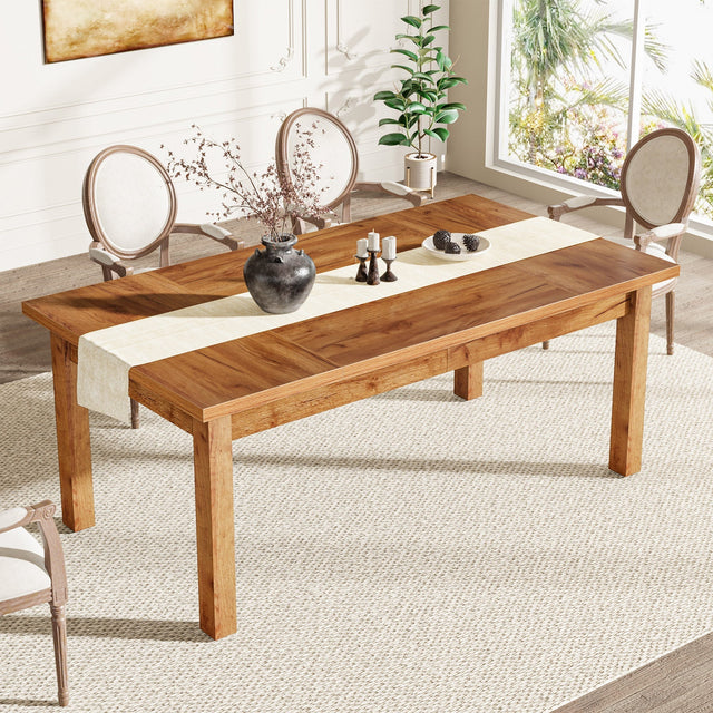 70.9" Wood Dining Table for 6-8 People, Farmhouse Breakfast Table