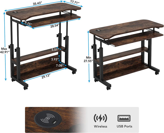 Mobile desk wireless charging USB ports detail