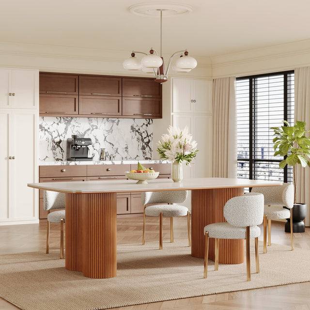 78.74" Beige Travertine Dining Table