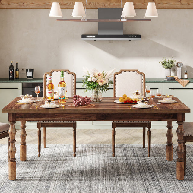 Rectangle Dining Table, 62” Kitchen Table with Carved Turned Legs for 4-6 People