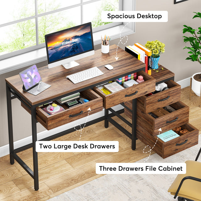 Writing table with printer stand and drawers