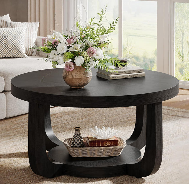 31.5 inch 2-Tier Circle Coffee Table Black