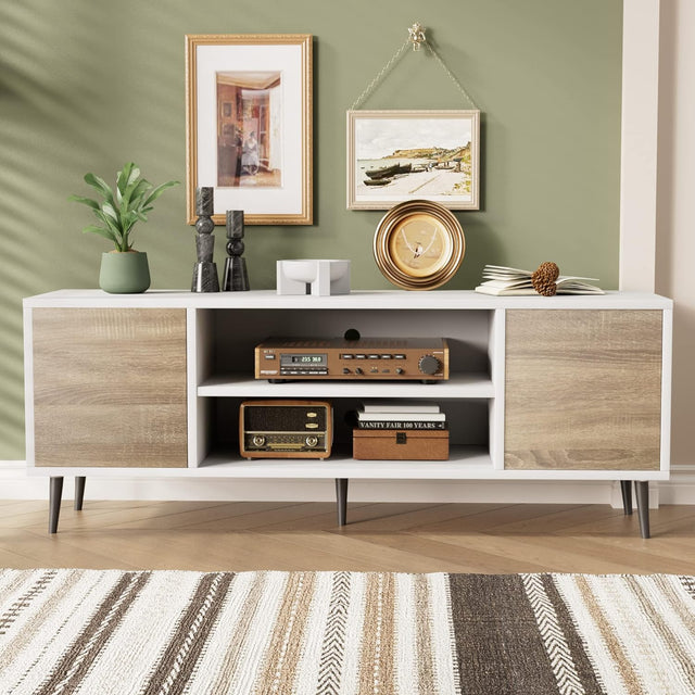 Pozbee TV Console Table entertainment media unit 55 65 inch tv midcentury modern stand oJackArt furniture store