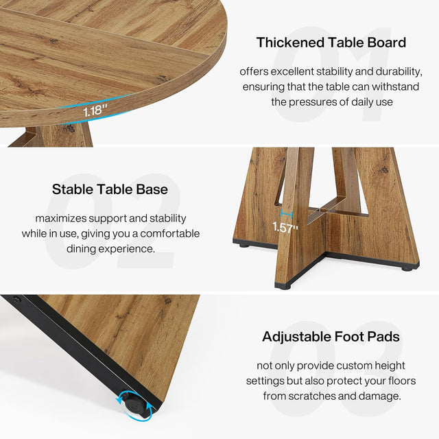 47-Inch Round Farmhouse Dining Table for 4–6 with Cross-Style Pedestal Base