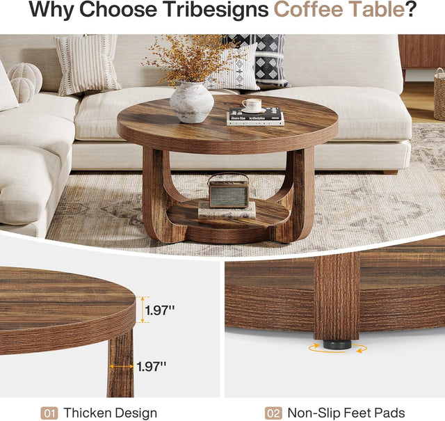 31.5 inch 2-Tier Circle Coffee Table angle