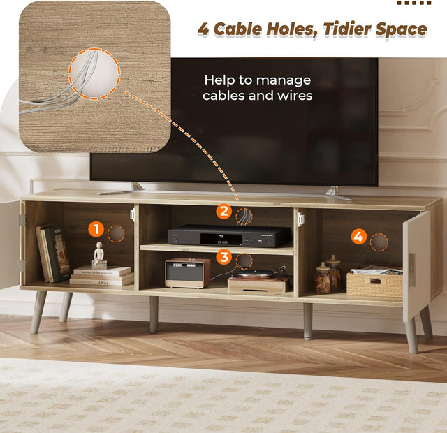 Pozbee TV Console Table entertainment media unit 55 65 inch tv midcentury modern stand oJackArt furniture store