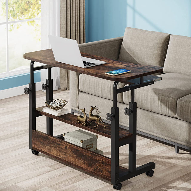 Height Adjustable Desk with Wireless Charging Brown lifestyle