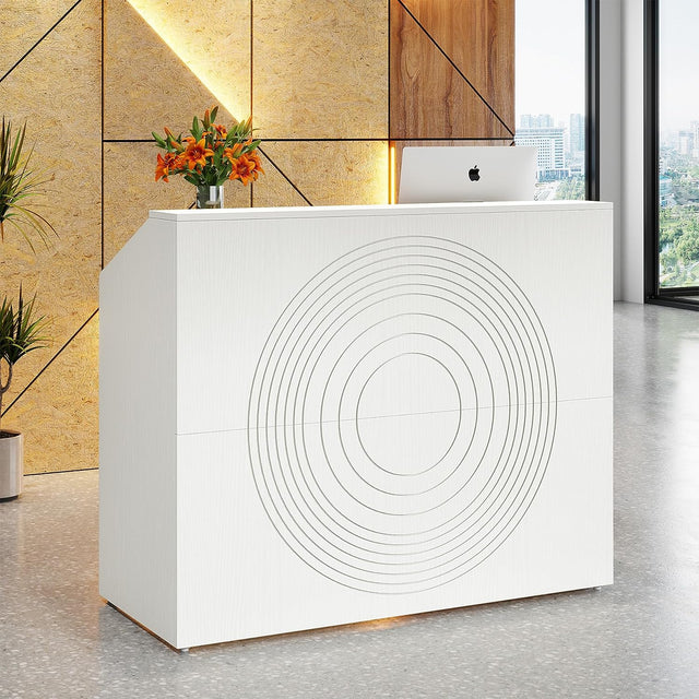 46.5 inch Reception Desk with open shelves circular texture