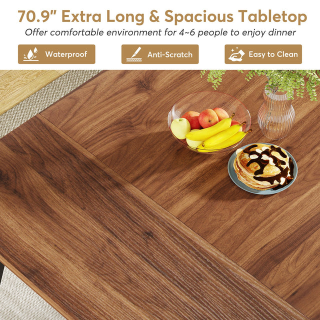 Industrial Dining Table, 70.9" Kitchen Dinner Table for 6 to 8 People