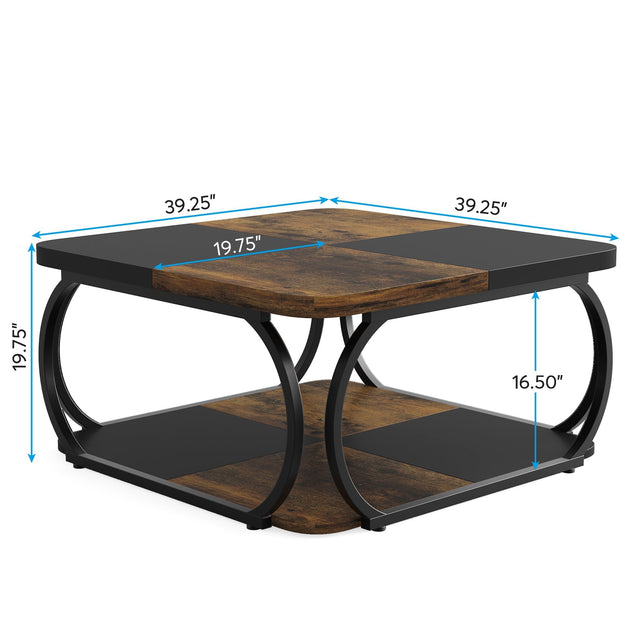 39 inch square coffee table two tier storage close up