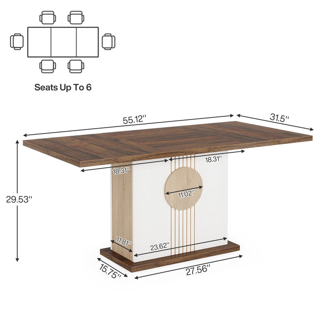 55" Rectangular Dining Table, Farmhouse Wood Kitchen Table for 4 to 6 People