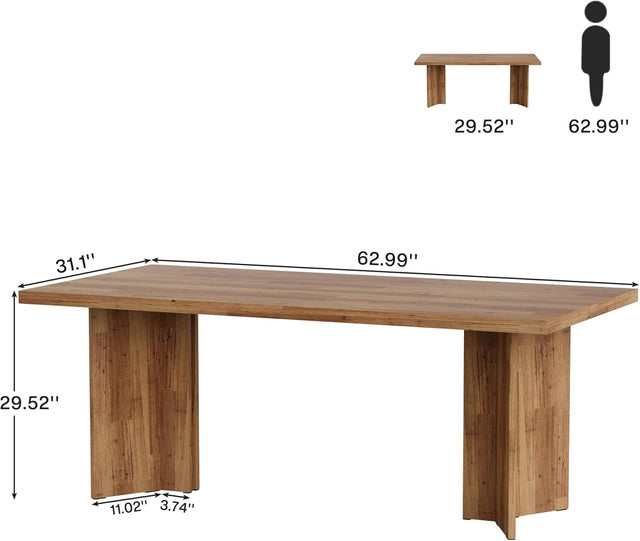 63" Rectangular Dining Table, Farmhouse Kitchen Dinner Table for 4-6 People