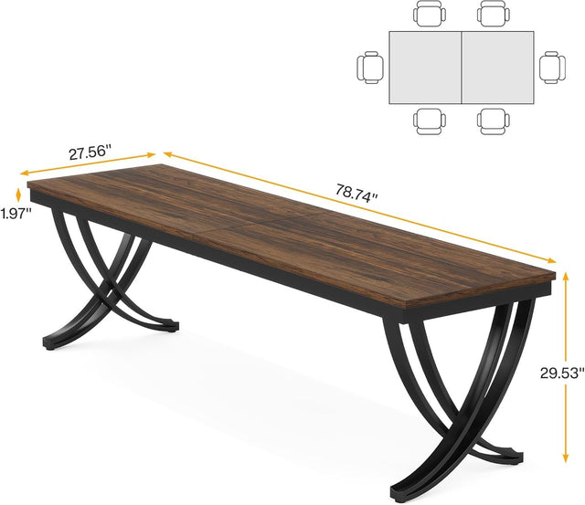 Rectangular Dining Table for 6-8, 78" Farmhouse Dinner Table with Metal Legs