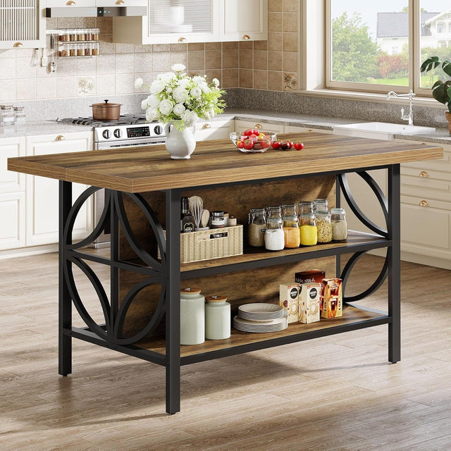 63 inch Kitchen Island 2-Tier Kitchen Bar Table Large Worktop
