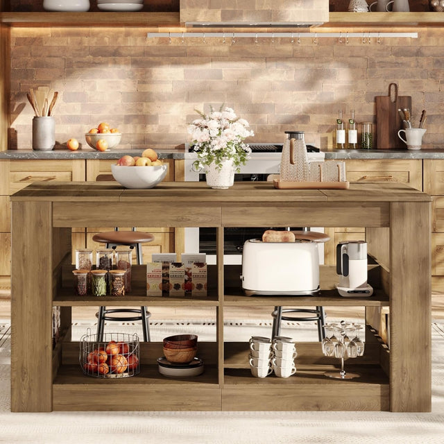 63 inch Farmhouse Kitchen Island 3-tier shelf