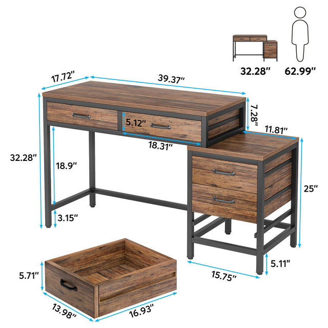 5-drawer writing desk with reversible drawer cabinet lifestyle