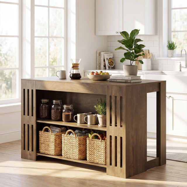 55 inch Farmhouse Kitchen Island shelf detail