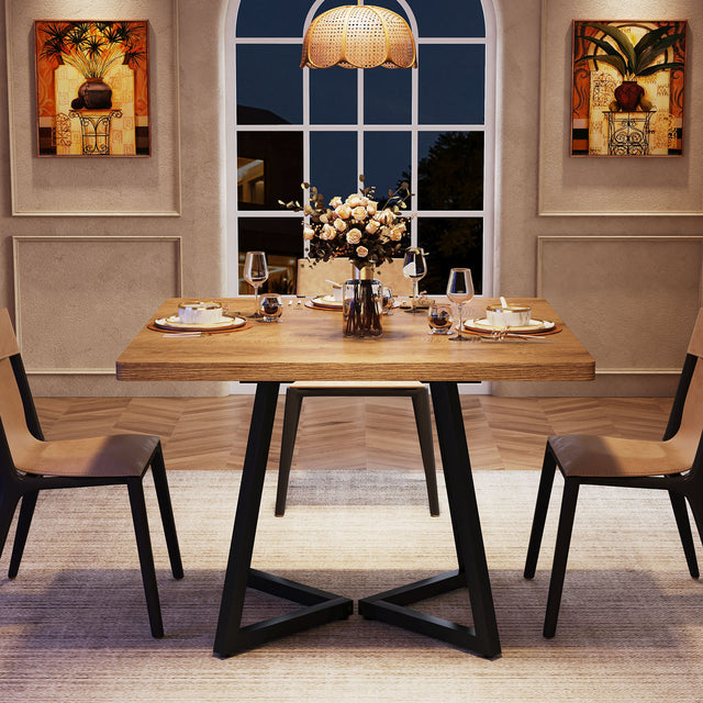 Square Dining Table, 31.5" Small Kitchen Dinner Table with Metal Base for 2-4