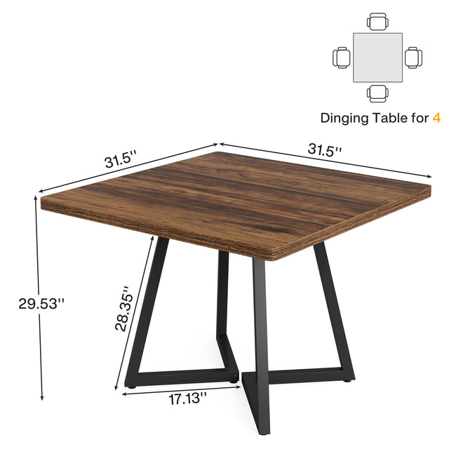 Square Dining Table, 31.5" Small Kitchen Dinner Table with Metal Base for 2-4