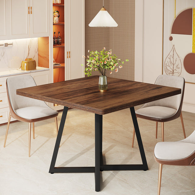Square Dining Table, 31.5" Small Kitchen Dinner Table with Metal Base for 2-4