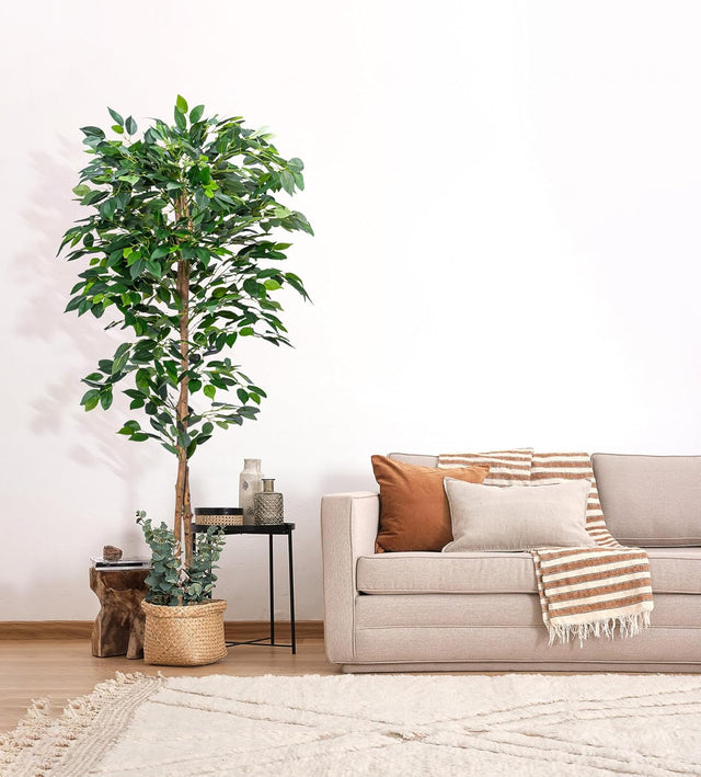 artificial ficus tree, fake ficus tree indoor, tall faux ficus plant, 6ft artificial fig tree with planter, lifelike ficus decor, faux potted tree for home, artificial plants for bedroom, office fake plants, no maintenance ficus, tropical home decor, boho faux greenery