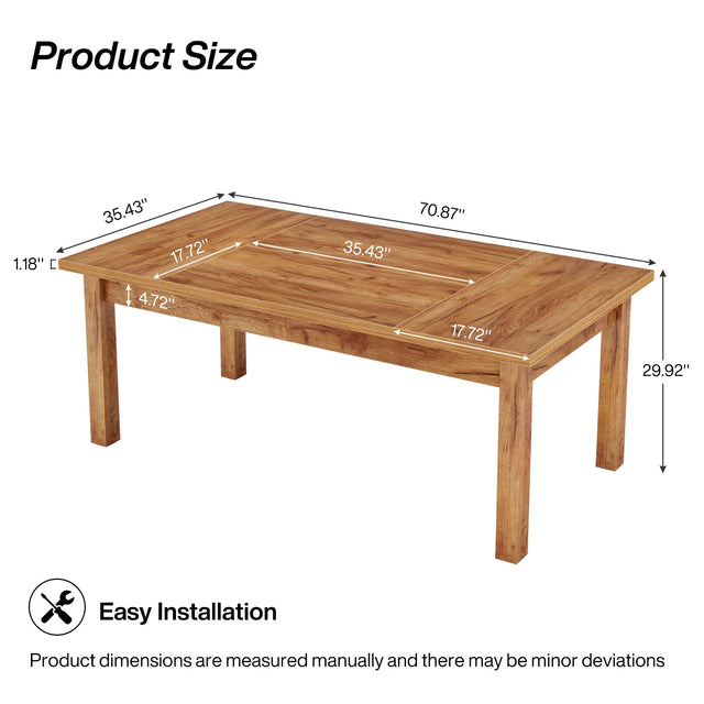 70.9" Wood Dining Table for 6-8 People, Farmhouse Breakfast Table