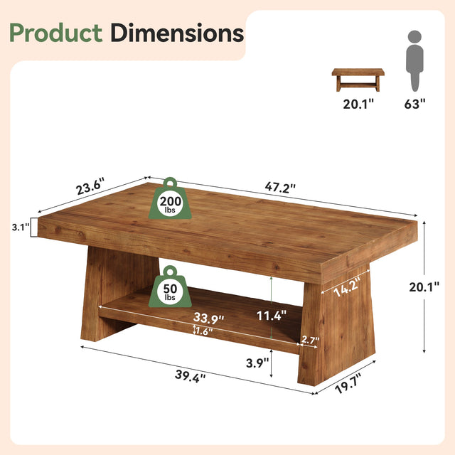 2-Tier Solid Wood Coffee Table lifestyle view