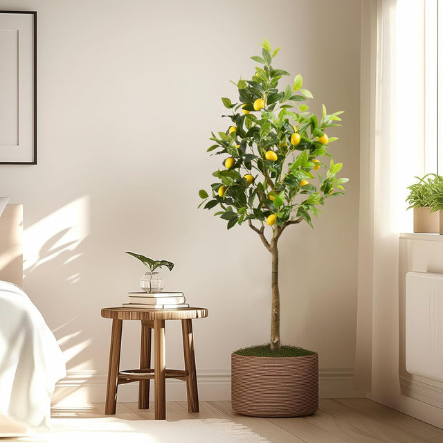 artificial lemon tree, fake lemon tree indoor, tall faux citrus plant, 6ft artificial lemon tree with planter, lifelike lemon decor, faux potted lemon tree, artificial fruit tree for home, kitchen fake plants, office citrus decor, no maintenance lemon tree, Mediterranean home decor, farmhouse faux greenery