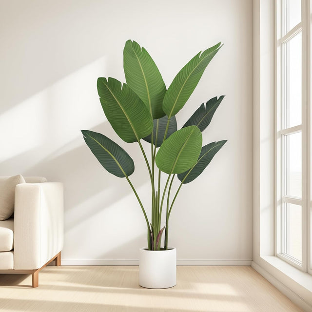 artificial bird of paradise, fake bird of paradise indoor, fake banana tree, tall faux strelitzia plant, 6ft artificial bird of paradise with planter, lifelike tropical decor, faux potted bird of paradise, artificial plants for bedroom, office fake plants, no maintenance strelitzia, tropical home decor, boho faux greenery, exotic indoor plant