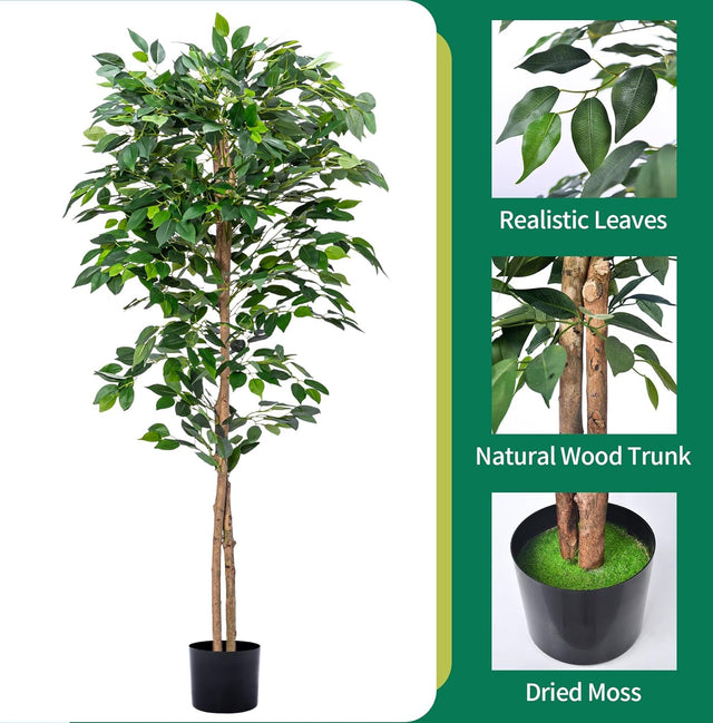 artificial ficus tree, fake ficus tree indoor, tall faux ficus plant, 6ft artificial fig tree with planter, lifelike ficus decor, faux potted tree for home, artificial plants for bedroom, office fake plants, no maintenance ficus, tropical home decor, boho faux greenery