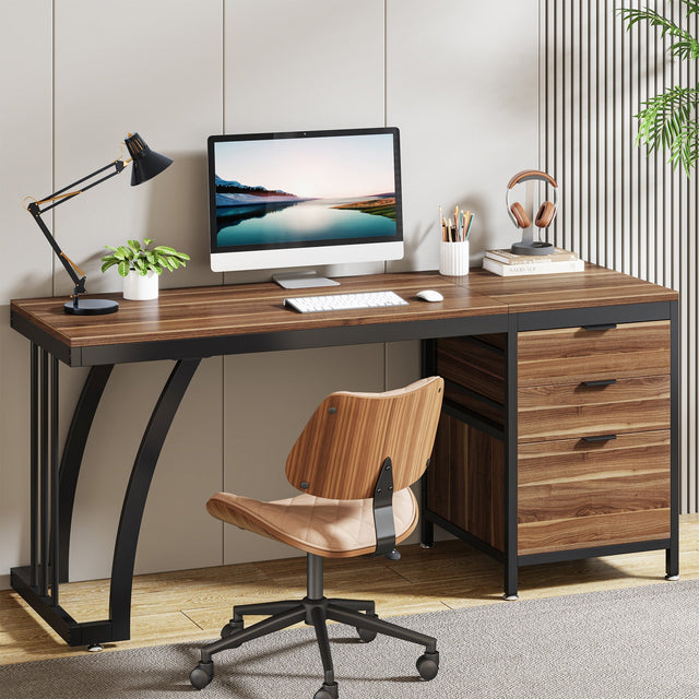 Industrial 59 inch Desk Walnut Black color variant