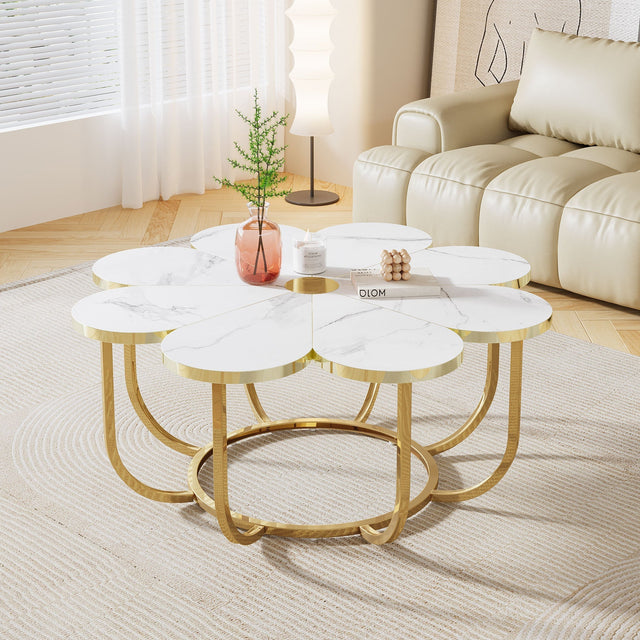 Flower-Shaped Coffee Table White Gold faux marble