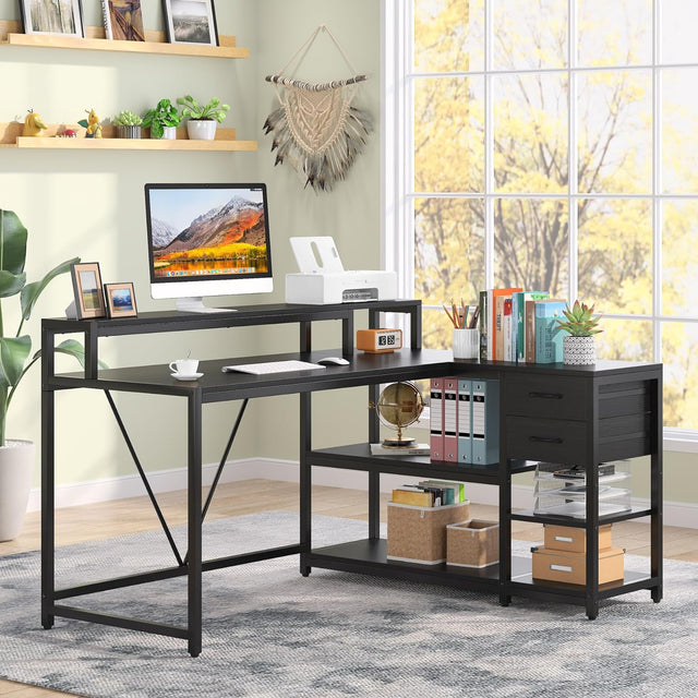 Reversible L-Shaped Desk Black color variant