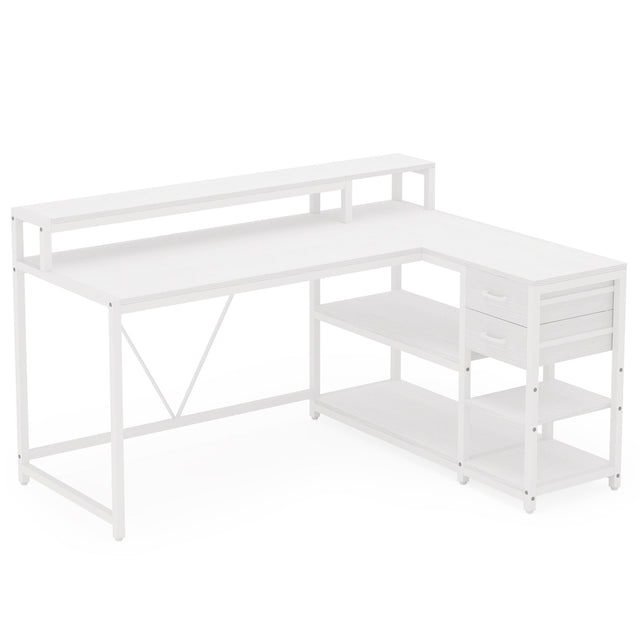 L-shaped corner desk white gaming setup